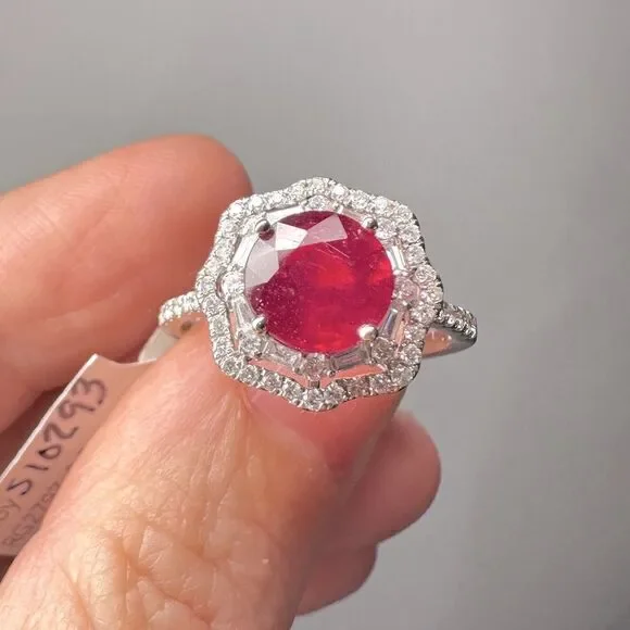 NWT 2.77ct genuine ruby with double halo diamonds in 14k white gold ring! - Picture 3 of 15